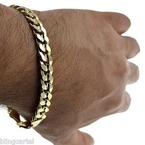 Men's 14k Gold Plated Curb Miami Cuban Link Hip Hop Chain Bracelet 9MM 9" Inch - Picture 1 of 5