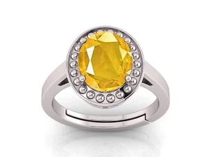 Oval Cut 5.5 Carat Natural Yellow Sapphire Pukhraj Gemstone Silver Plated Ring - Picture 1 of 3