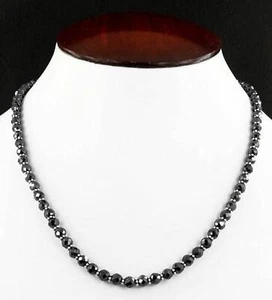 925 Claps Gift Anniversary,Wedding 4 mm Certified Black Diamond Necklace Beads. - Picture 1 of 3