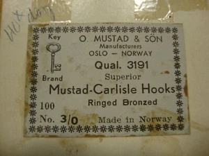 100 Ct. Mustad-Carlisle Fish Hooks Qual. 3191 Size 3/0 Ringed Bronzed Norway - Picture 1 of 2
