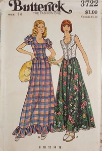 Vestido Butterick 3722 años 70 maxi juntar volantes manga abullonada Prairie Cottage 14 SIN CORTAR - Imagen 1 de 8