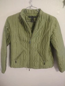 Silkland 100% Silk Green Quilted Zip Up Lined Jacket Women Size S Excellent - Picture 1 of 4