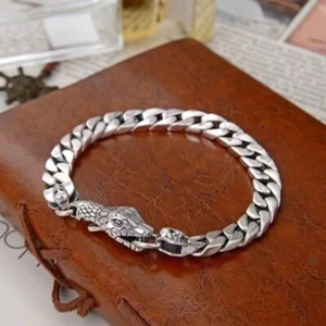Solid Hallmarked 925 Sterling Silver Miami Cuban Link Bracelet Jewelry Snake - Picture 1 of 5