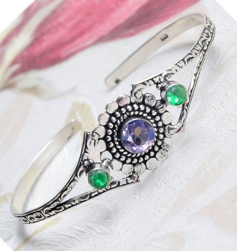 VALENTINO Bracciale Bracciale Argento Sterling 925 Taglio Ametista e Diopside Regalo Prefetto