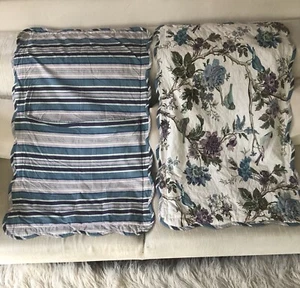 Pair WAVERLY Charleston Chirp Scalloped Edge Quilted Std Shams EUC Larkspur - Picture 1 of 8