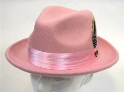 Sombrero de vestir Fedora para hombre rosa claro UN-126 talla S, M, L, XL 100 % lana australiana Foto 1 de 3