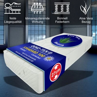 Matratze orthopädisch Federkern Smaragd Boxspringbett-Höhe 27cm Aloe Vera Bezug - Bild 1 von 4