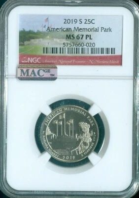 2019-S American Memorial Park Quarter NGC MS 67 PL MAC QUALITY✔️ - Image 1 of 2