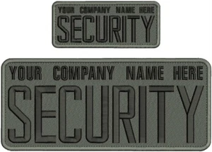 CUSTOM SECURITY EMBROIDERY PATCH 4X10 AND 2X5 VELCR@ ON BACK  BLACK ON GRAY - Picture 1 of 1