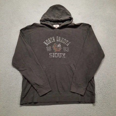 UND North Dakota Fighting Sioux 47' Hoodie Mens 2XL XXL Grey Sweatshirt Pullover Cover