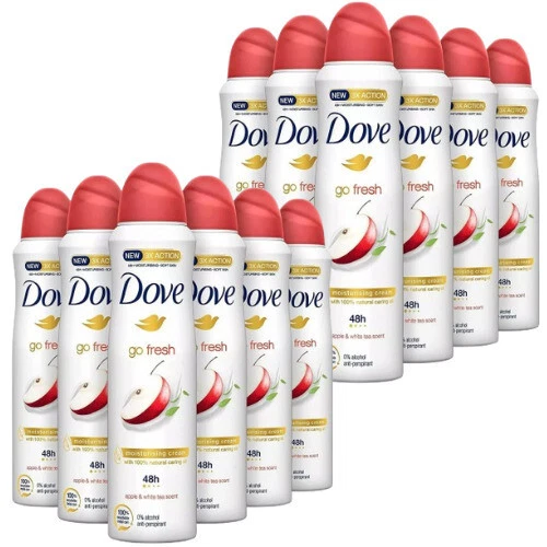 12x DOVE, GO FRESH DEODORANTE SPRAY MELA, CON 1/4 CREMA IDRATANTE 250ml - Immagine 1 di 1