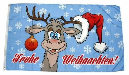 UB Weihnachtsfahne, 90x150 Cm, Mit Rentier & Weihnachtsmann, Wetterfest