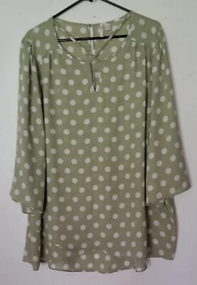 Cato Est 1946 Womens Green White Polka Dot Blouse 18/20W Bell Sleeves Cross Neck - Image 1 of 4