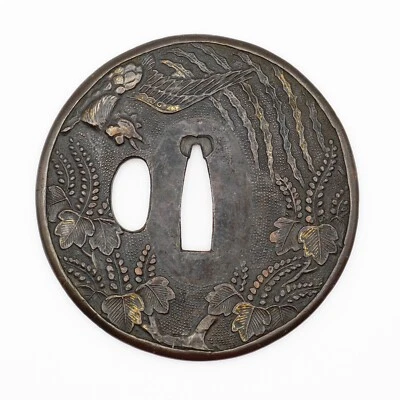 Tsuba Paulownia Tree & Phoenix Espada Antigua Japonesa Ajuste Samurai Katana Foto 1 de 4