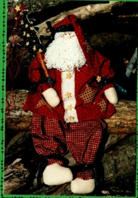 All Star Santa Figure Pattern Soft Sculpture Folksy Primitive Muslin Fabric - Image 1 of 3