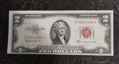 RARE United States Error $2 Two Dollar Bill Series 1953C Red Seal. Uncirculated. - Image 1 of 4