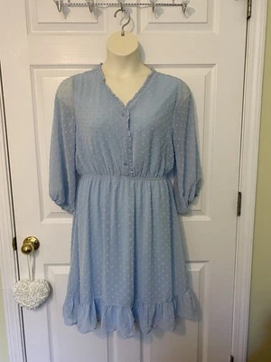 Jodifl 女式连衣裙大号婴儿蓝色宽松连衣裙荷叶边下摆 — 第 1/4 张图片