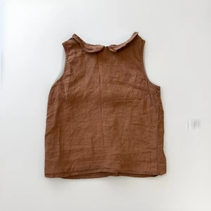 Little Cottonwood Sz 7 Girls Linen Tank Top Sleeveless Button Back Brown Orange - Picture 1 of 4