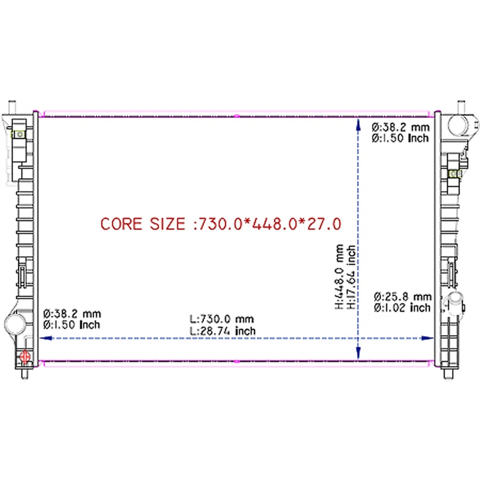 Radiador de substituição RAD13186 novo compatível com 2010-2012 Ford Taurus SHO - Imagem 1 de 1