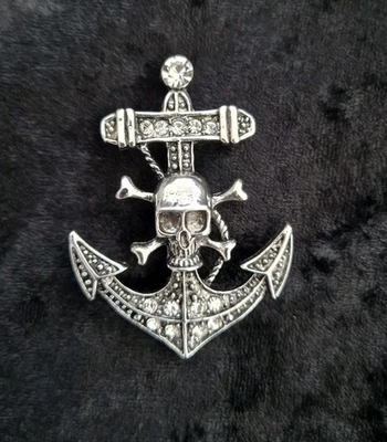 Pirate Skull Anchor Brooch Sailing Ship Boat Nautical Vintage Inspired Jewellery — 第 1/2 张图片