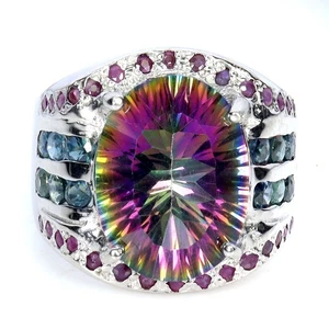 925 Sterling Silver Ring Oval Mystic Topaz 16x12mm Ruby Gemstone Jewelry Sz 8.5 - Picture 1 of 14