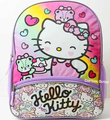 Sanrio Hello Kitty School Backpack 16"  Pink GIRLS Large Canvas Bag Hearts - Image 1 of 4