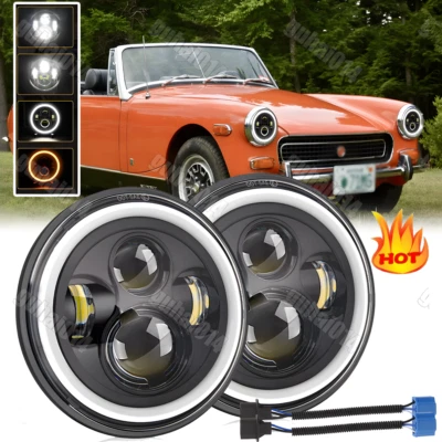 Pair 7inch Round Projector LED Headlights Hi-Lo Beam Fit for MG Midget 1969-1979 - Image 1 of 4