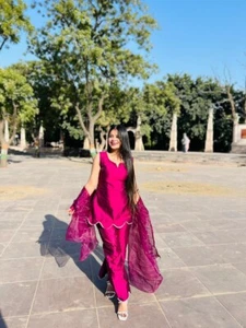 Indian women palaZzo suit with dupatta designer cord set for Eid Wine Salwar Set - Picture 1 of 7