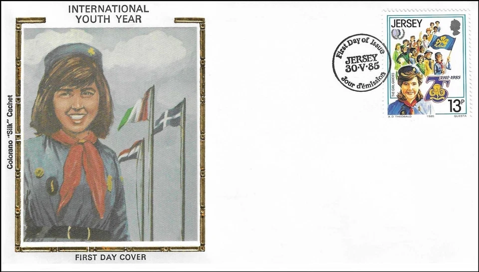 Girl Scout Scouting Brigade Youth Year Jersey GB Gold Colorano Silk FDC 1985 - Image 1 of 1