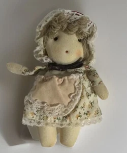 Vtg 1980's Russ Berrie Doll w/ Calico Lace Floral Dress Bonnet Stocking - Picture 1 of 6
