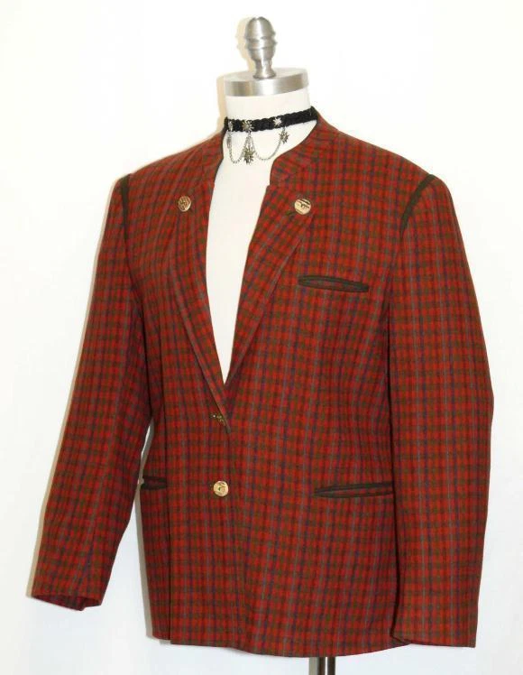 CHAQUETA DE LANA A CUADROS ROJA Y VERDE Abrigo Alemán Caza Montar Mujeres Vestido 8 10 M B42" Foto 1 de 4
