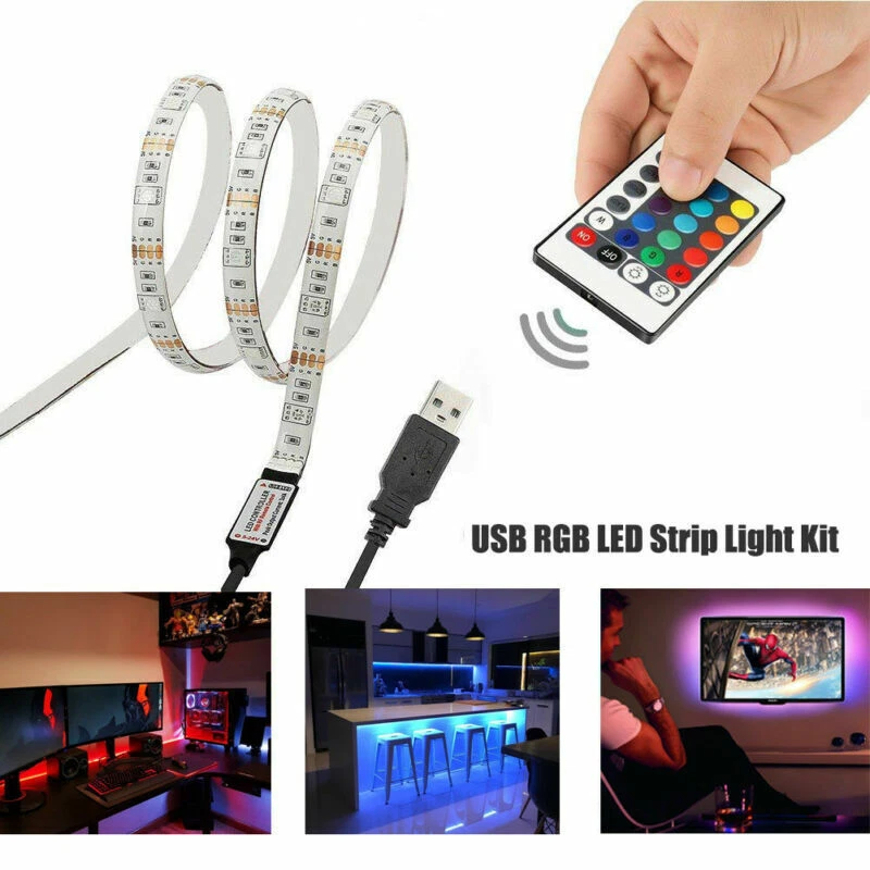 2m LED Strip Lights 5v TV Backlight 5050 RGB Colour Changing Remote Control UK