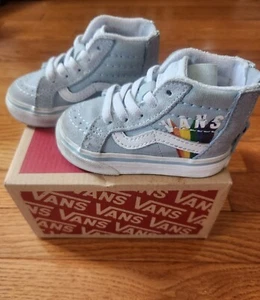 Infant Shoe Size 4, Vans Sk8 Hi-Zip Size 4 Baby Blue w/ Rainbow- Gently Worn - Picture 1 of 9