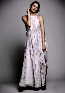 NEU Free People Elfenbein Turm Aquarell Stufen Lagenlook Maxi Spitze Kleid Rosa Flieder 4 - Bild 1 von 1