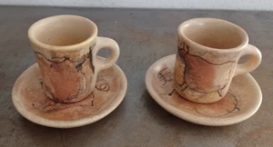 2 tazze e piattini in ceramica fatti a mano vintage - Foto 1 di 24