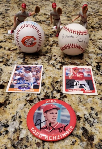 Cincinnati Reds Todd Benzinger 1990 World Champions Autographed Ball Cards RARE Cover