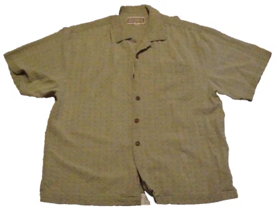 Рубашка для лагеря Jamaica Jaxx мужская большая зеленая однотонная с коротким рукавом на пуговицах 100% шелк - Изображение 1 из 4