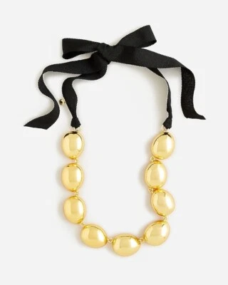 J.Crew Metallic Oval Ribbon Necklace Burnished Gold Plated Brass NWT - Image 1 of 4