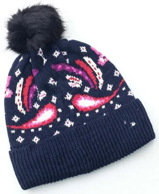 Acogedor sombrero Vera Bradley con pompón de piel sintética en cachemira pintada.  Nuevo con etiquetas Foto 1 de 4