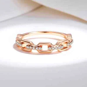 0.30CT Round Cut Lab Grown Diamond Women Chain Link Design Ring In 10K Rose Gold - Picture 1 of 7