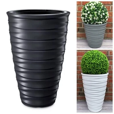 Blumenkübel Blumentopf Rund 3D Effekt-Wellen Übertopf Einsatz 3 FARBEN 4 Größen - Bild 1 von 4