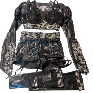 Glamour mature faux leather rocker goth Dance Custom solo costume 4 piece SA - Picture 1 of 15