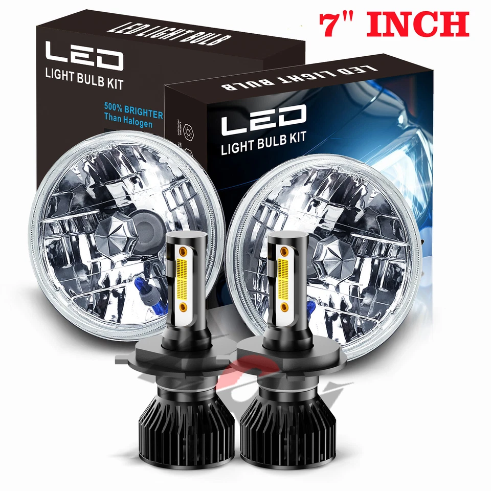 Fit for Plymouth Valiant 1963-1976 Pair 7Inch Round LED Headlights Hi Lo Beam Foto 1 de 4