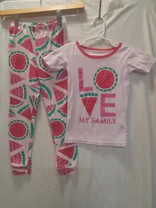 Children's Place Girl 5T Pink Watermelon PJs 2 Pc "Love My Family" Shirt/Pants - Picture 1 of 13
