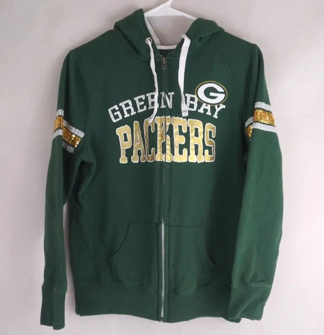 NFL Majestic Fan Fashion Green Bay Packers Sequined Full Zip Jacket Size Large Cover
