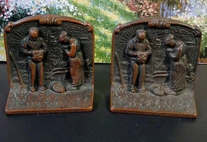 Par de sujetalibros de hierro fundido Verona de colección agricultores Angelus llamada a la oración cosecha  - Imagen 1 de 5