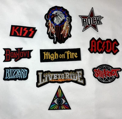 Lot of 10 Rock Band Patches KISS, Bon Jovi, AC/DC, Slipknot & More Iron-On NEW - Image 1 of 2