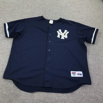 New York Yankees Jersey Mens 2XL Blue MLB Baseball Mesh Button Front USA NY Logo - Image 1 of 4