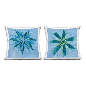 Whimsical Flower Shapes Blue Abstract Polyester 18 In. X 18 In. Throw Pillow Set - Picture 1 of 6
