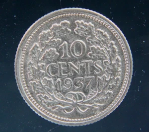 Netherlands Nederland 10 Cents Silver coin 1937,#2 - Picture 1 of 2